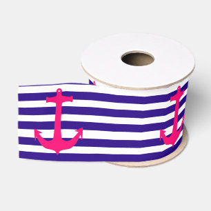 Ruban Gros-grain Ancre rose et rayures nautiques