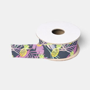 Ruban Gros-grain Aquarelle Ananas Luau Multicolore Tropical