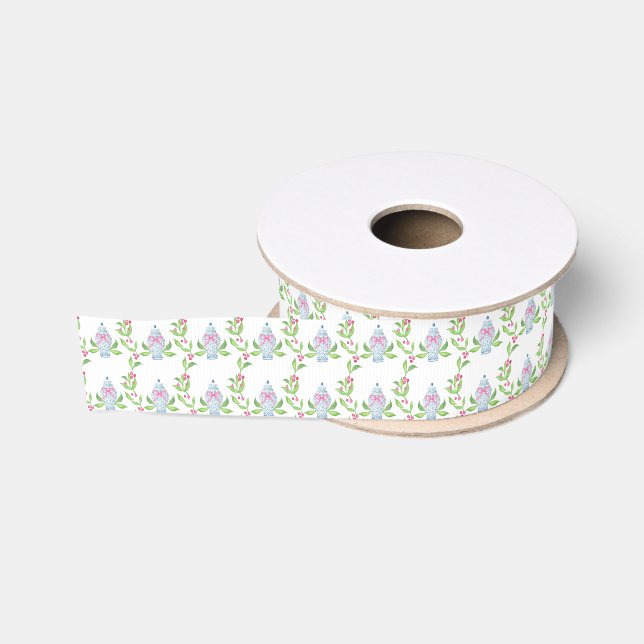 Ruban Gros-grain Aquarelle bleu Chinoiserie Ginger Jars (Bobine)