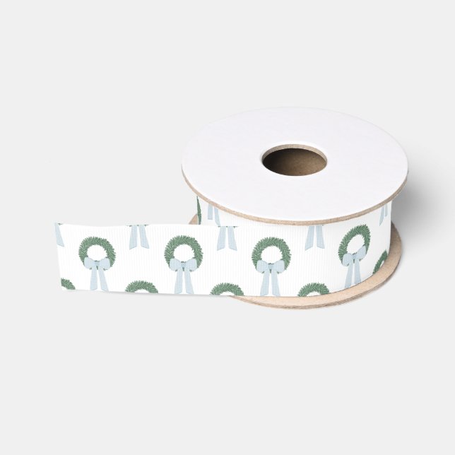 Ruban Gros-grain Aquarelle Bleu En vichy courge (Bobine)