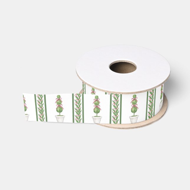 Ruban Gros-grain Aquarelle Bourgogne et verte Noël (Bobine)