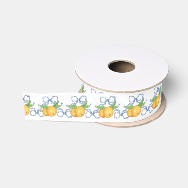 Ruban Gros-grain Aquarelle Chinoiserie Blue Bows & Mandarins (Bobine)