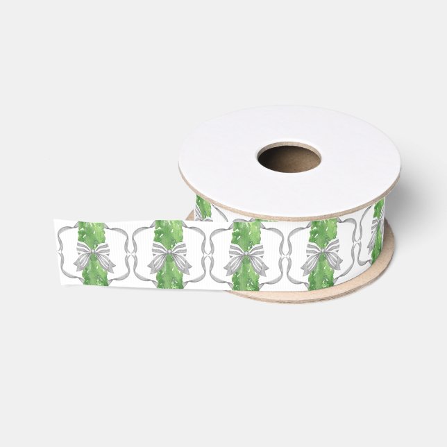Ruban Gros-grain Aquarelle Gris Vaches et Garland vert (Bobine)