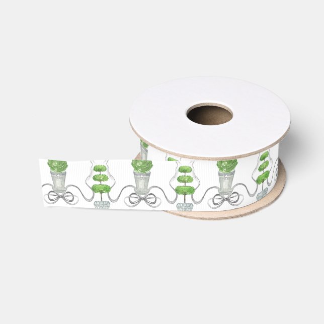 Ruban Gros-grain Aquarelle Gris vaches et vert Topio (Bobine)