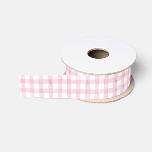 Ruban Gros-grain Aquarelle rose En vichy (Bobine)