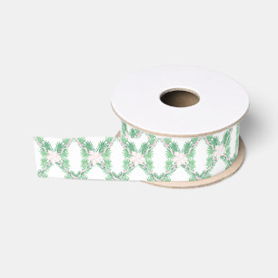 Ruban Gros-grain Aquarelle rose et vert Garland de Noël