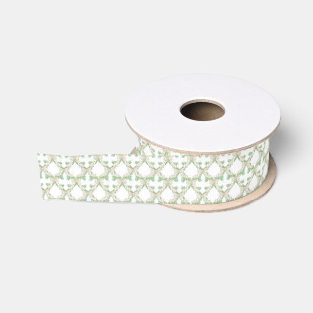 Ruban Gros-grain Aquarelle rose et vert Papillon Vaches Garland (Bobine)