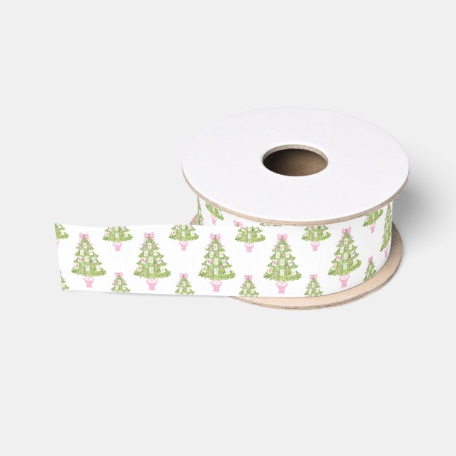 Ruban Gros-grain Aquarelle rose Mahjong Arbre de Noël (Bobine)