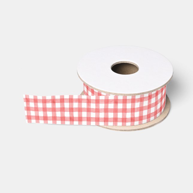 Ruban Gros-grain Aquarelle rouge et blanc En vichy (Bobine)