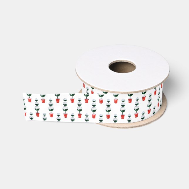 Ruban Gros-grain Aquarelle Rouge et vert Topiaire de Noël (Bobine)