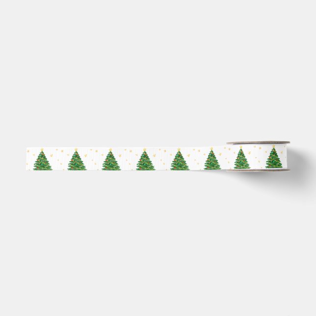 Ruban Gros-grain Arbre cadeau Aquarelle Joyeux ruban de Noël (Devant)