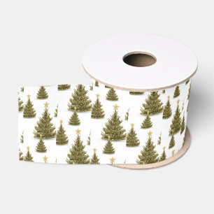 Ruban Gros-grain Arbres verts blancs botaniques de vacances 