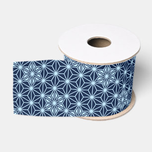 Ruban Gros-grain Asanoha motif japonais - Indigo Blue