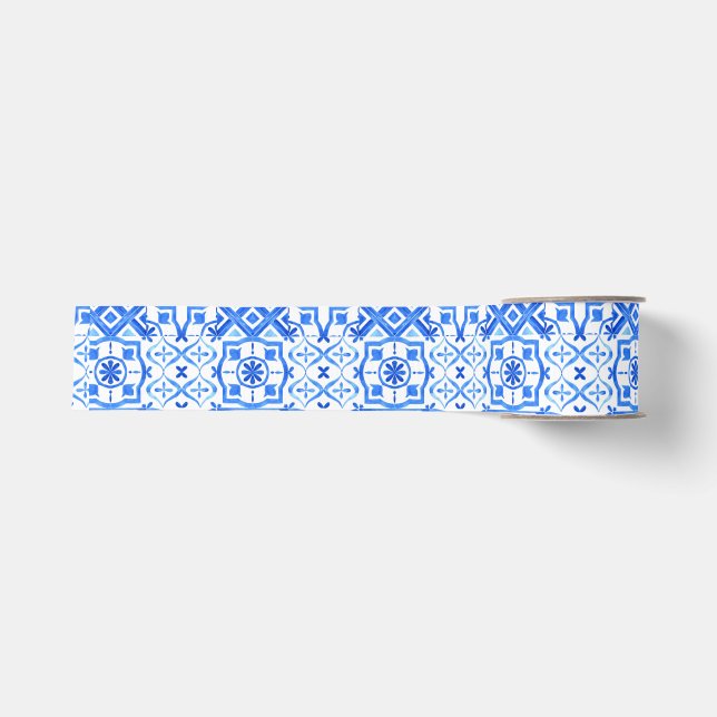 Ruban Gros-grain Azulejo bleu et blanc Motif Azul espagnol (Devant)