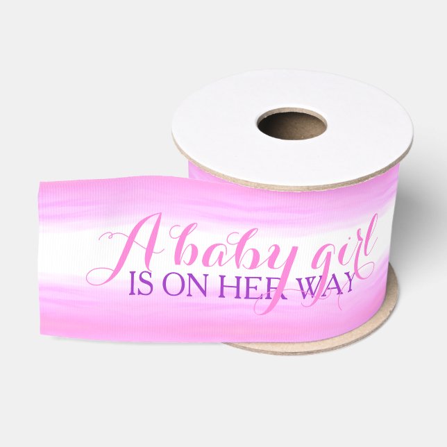 Ruban Gros-grain Baby girl est en chemin baby shower rose (Bobine)