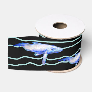 Ruban Gros-grain Baleines Poissons heureux 