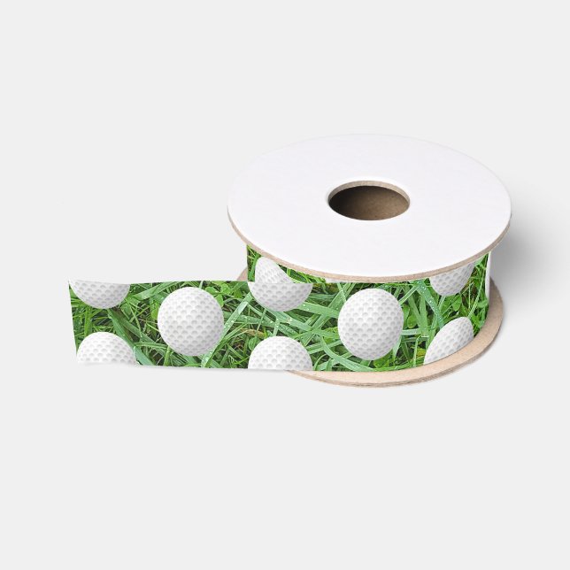 Ruban Gros-grain Ballons de golf sur l'herbe verte (Bobine)