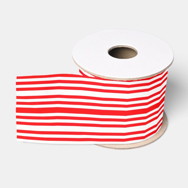 Ruban Gros-grain Bandes horizontales rouges et blanches Motif moder (Bobine)