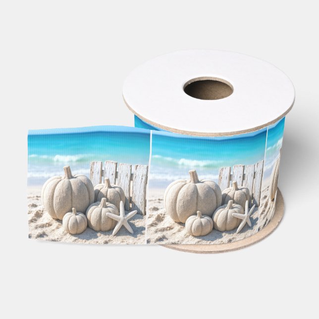 Ruban Gros-grain Beach Sand Pumpkins and Starfish (Bobine)