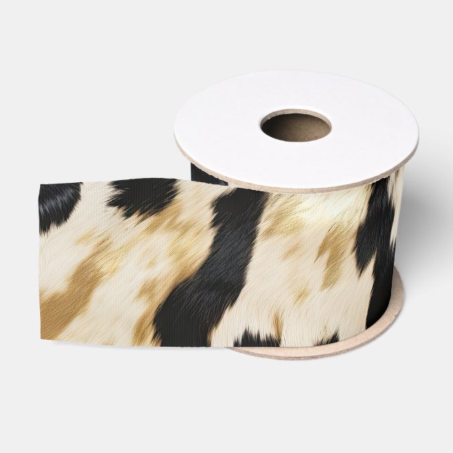 Ruban Gros-grain Black Ivory Gold Western Cowhide (Bobine)