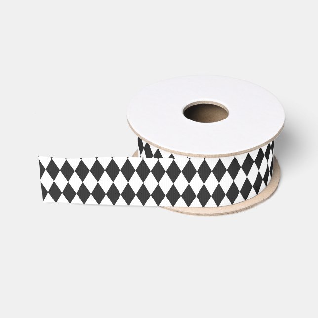 Ruban Gros-grain Black & White Harlequin Diamonds (Bobine)