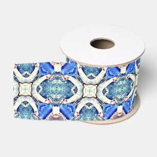 Ruban Gros-grain bleu de motif de coeurs de mandala