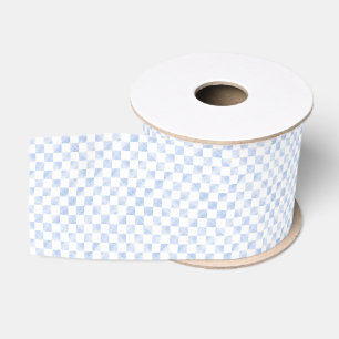 Ruban Gros-grain Bleu moderne touches À damiers Motif blanc