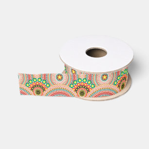 Ruban Gros-grain Boho multilingue solaire radieux géométrique