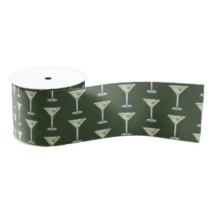 Ruban Gros-grain Boissons Martini sur fond vert olive