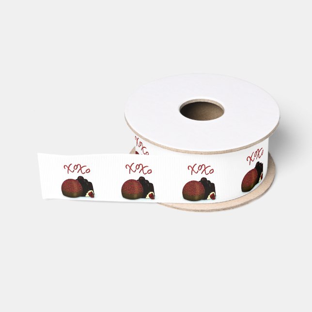 Ruban Gros-grain Bonbon Valentin XOXO et chocolat noir (Bobine)