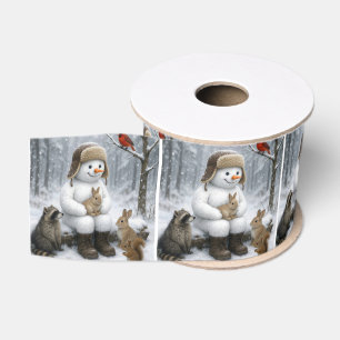 Ruban Gros-grain Bonhomme de neige avec des créatures de la forêt h