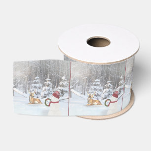 Ruban Gros-grain Bonhommes de neige de Noël et buck en bois d'hiver