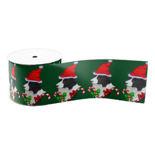 Ruban Gros-grain Border Collie Noël Joyeux
