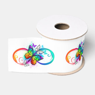 Ruban Gros-grain Bright infinity with rainbow butterfly