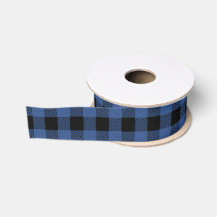 Ruban Gros-grain Buffalo à carreaux bleu noir Gingham Bûcheron