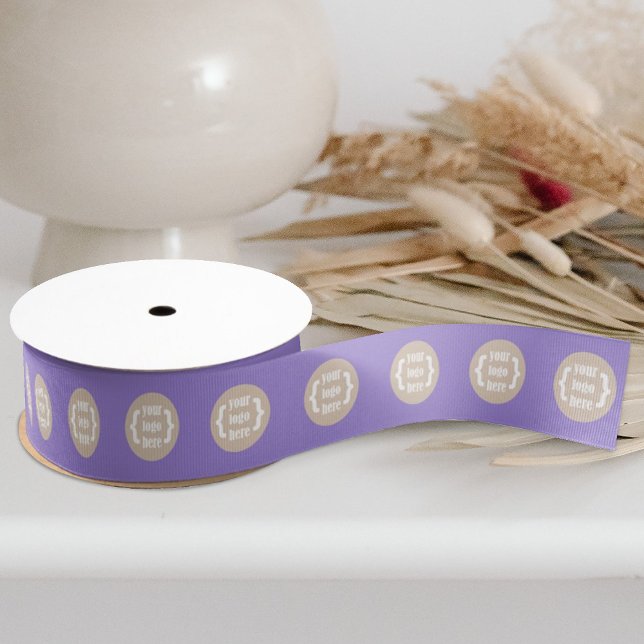 Ruban Gros-grain Cadeau promotionnel violet, logo personnalisé (branded promotional purple gift ribbon with logo pattern)