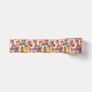Ruban Gros-grain Cadeaux de Noël colorés Motif d'aquarelle