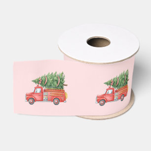 Ruban Gros-grain Camion de pompiers de Noël à l'aquarelle