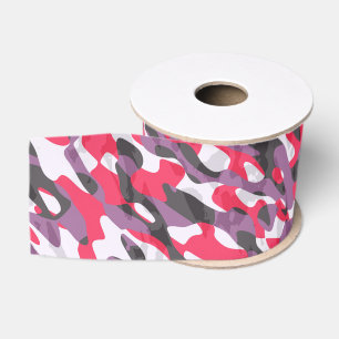 Ruban Gros-grain Camouflage abstrait rose vif, violet et noir
