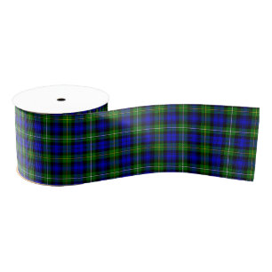 Ruban Gros-grain Campbell tartan bleu vert plaid