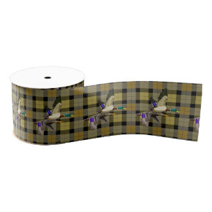 Ruban Gros-grain Canards Majards Sur Plaid