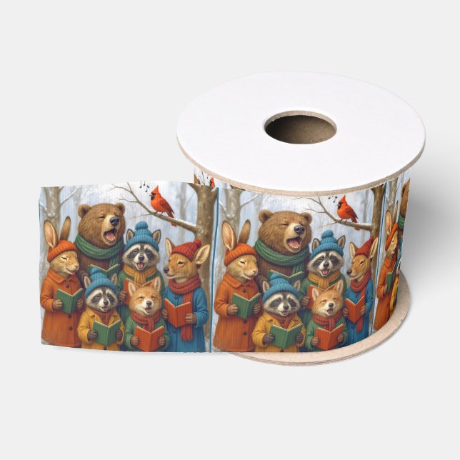 Ruban Gros-grain Caroling Christmas Forest Animals  (Bobine)