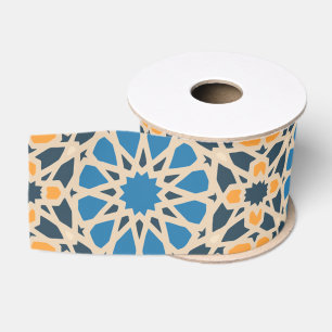 Ruban Gros-grain Carreau géométrique marocain & motif orange