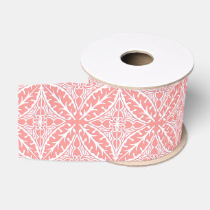 Ruban Gros-grain Carreaux marocains - corail rose et blanc