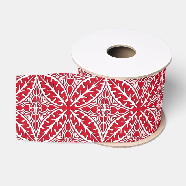 Ruban Gros-grain Carreaux marocains - rouge foncé et blanc (Bobine)