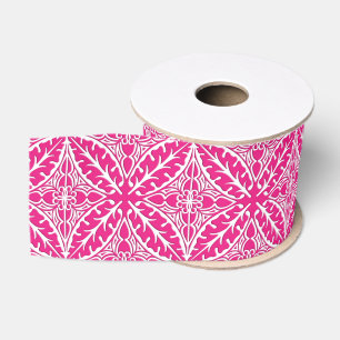 Ruban Gros-grain Carrelage marocain - rose fuchsia et blanc