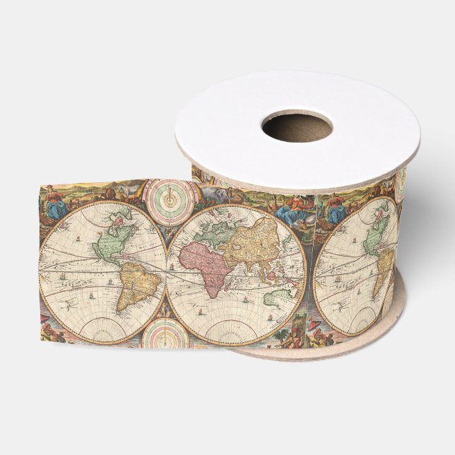 Ruban Gros-grain Carte du monde antique en deux hémisphères (Bobine)