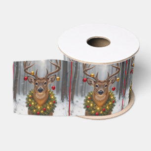 Ruban Gros-grain Cerf de Noël portant une couronne