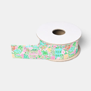 Ruban Gros-grain Charleston Pastel Pré-chic Motif Palm Beach