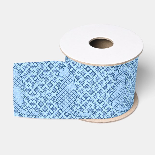 Ruban Gros-grain Chat japonais - Kimono bleu (Bobine)